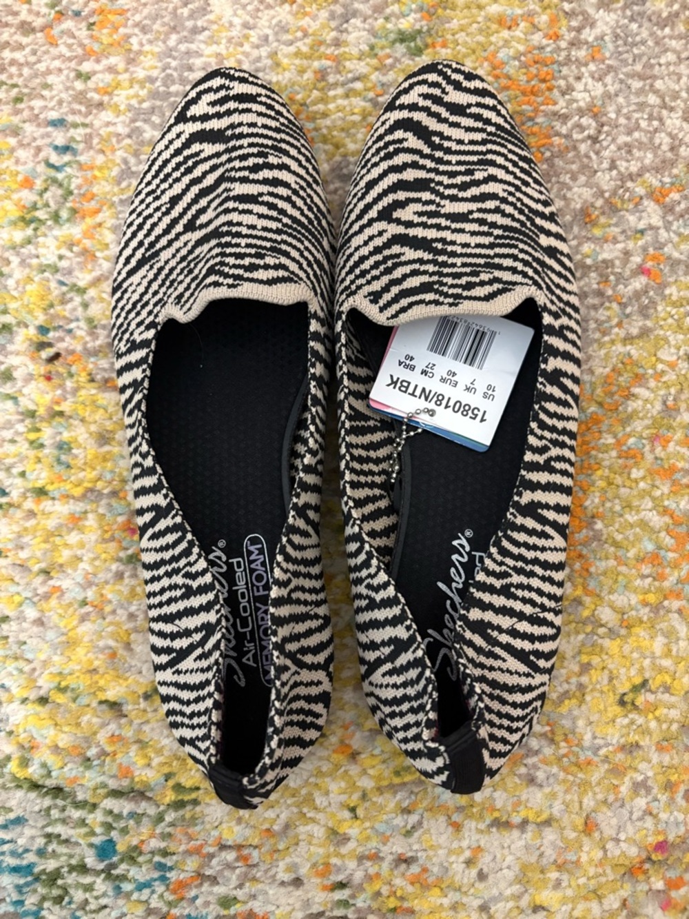 Skechers Women's Black & Cream Zebra Print Slip-On Flats